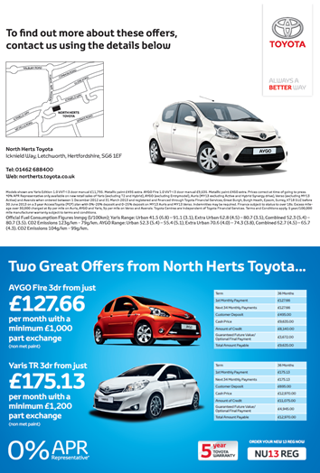 North Herts Toyota - Leaflet Drop - Hertfordshire